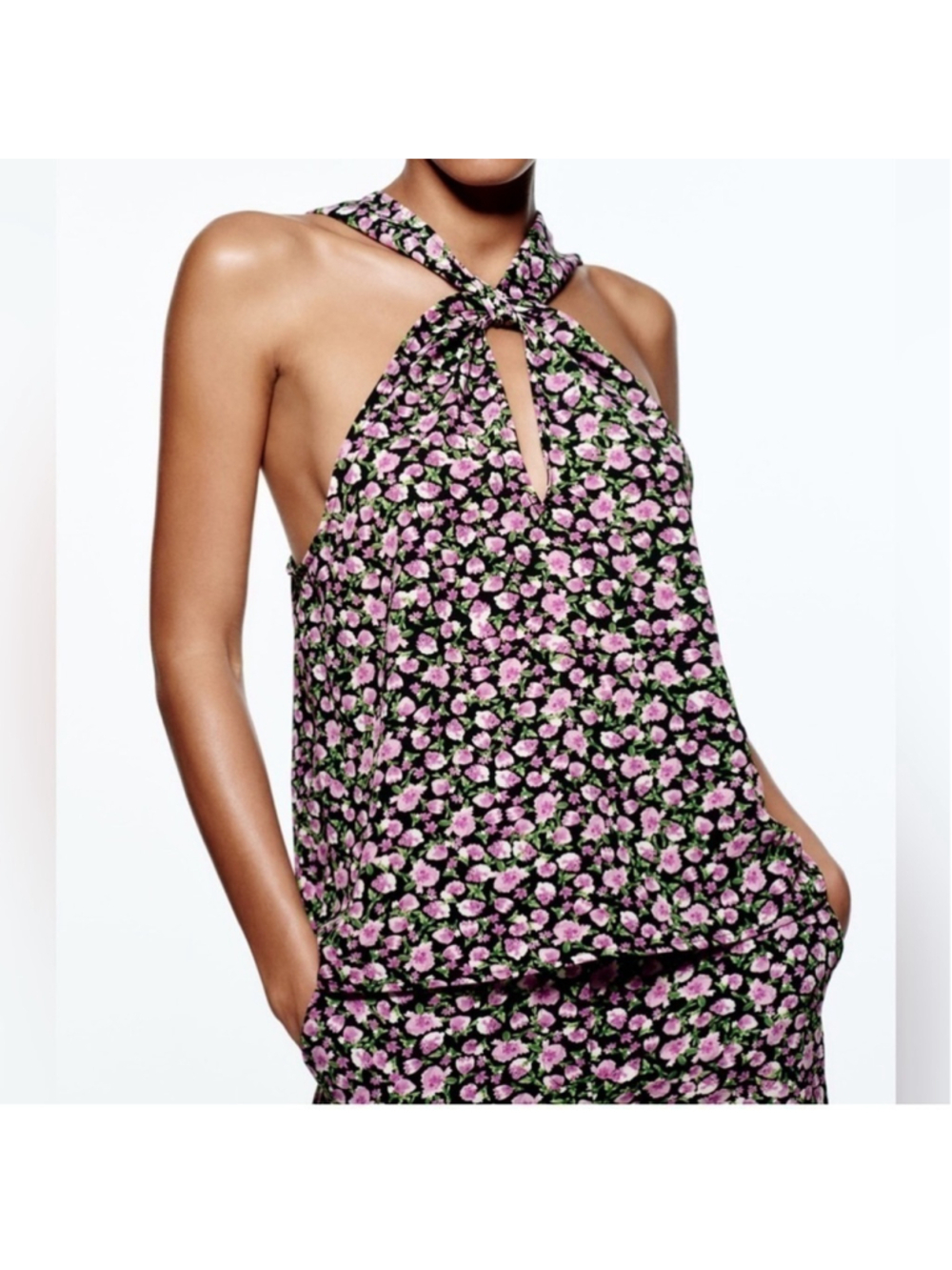 Zara twist front tank top flowy sexy keyhole vacation luxury club sz M NWT